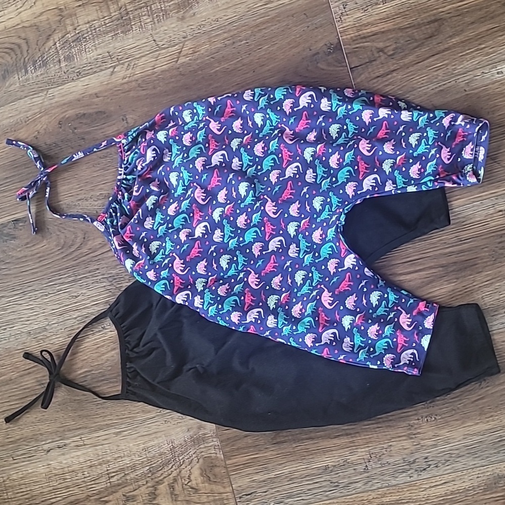 Halter Romper Set, 3T, Butter-Soft, Dinosaurs, Hearts, Black, Pockets,  Boutique